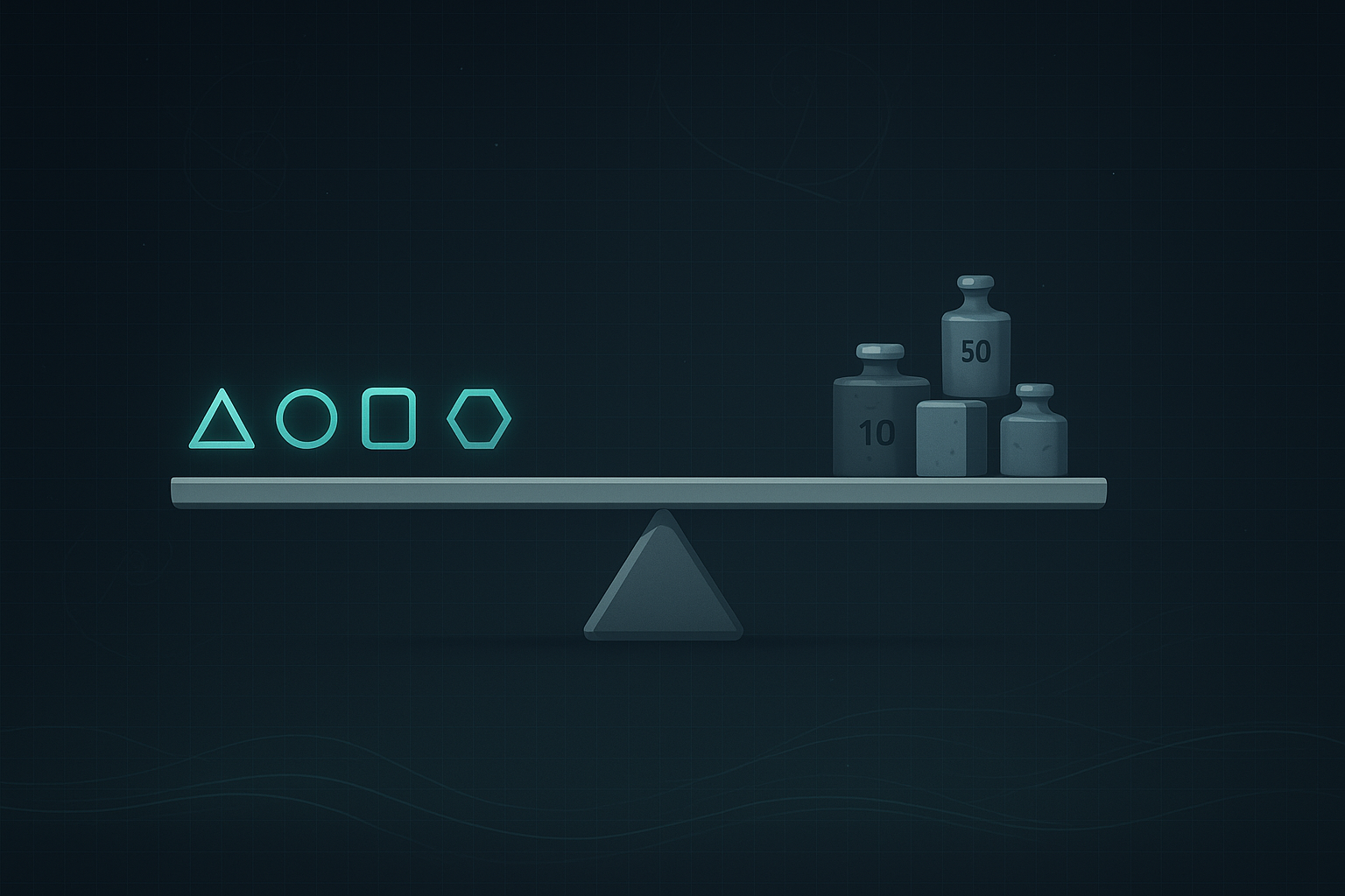 Stylized skyline of skyscrapers made from data blocks on a deep navy background, accented with muted cyan and green.